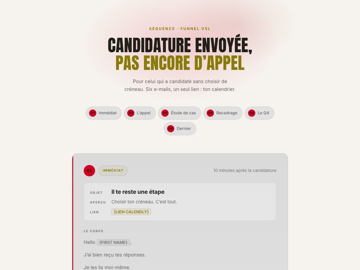 Aperçu de la séquence candidature sans créneau