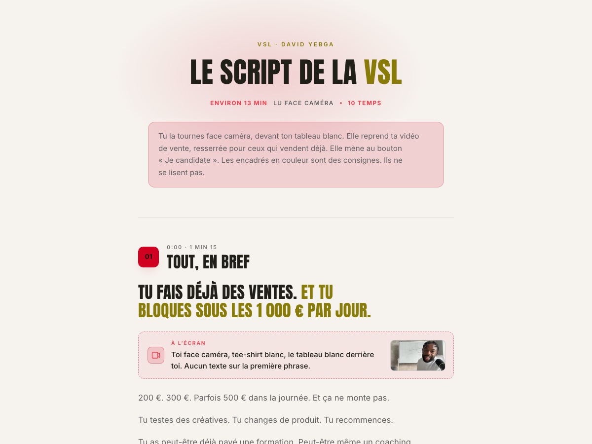 Aperçu du script de la VSL